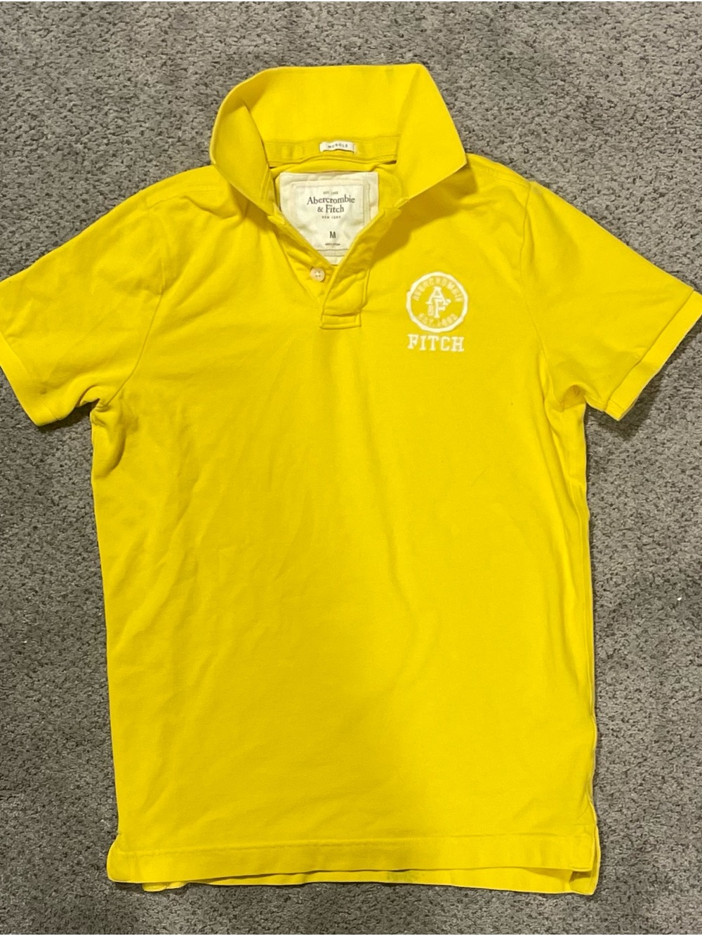 Vintage Abercrombie & Fitch Muscle Polo Shirt Yellow Crest Logo Size M Y2K
